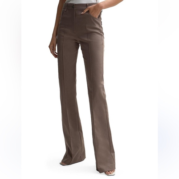 SOLD REISS Florence Flared Jeans high rise cotton front darts brown pants 4 S - Picture 3 of 14